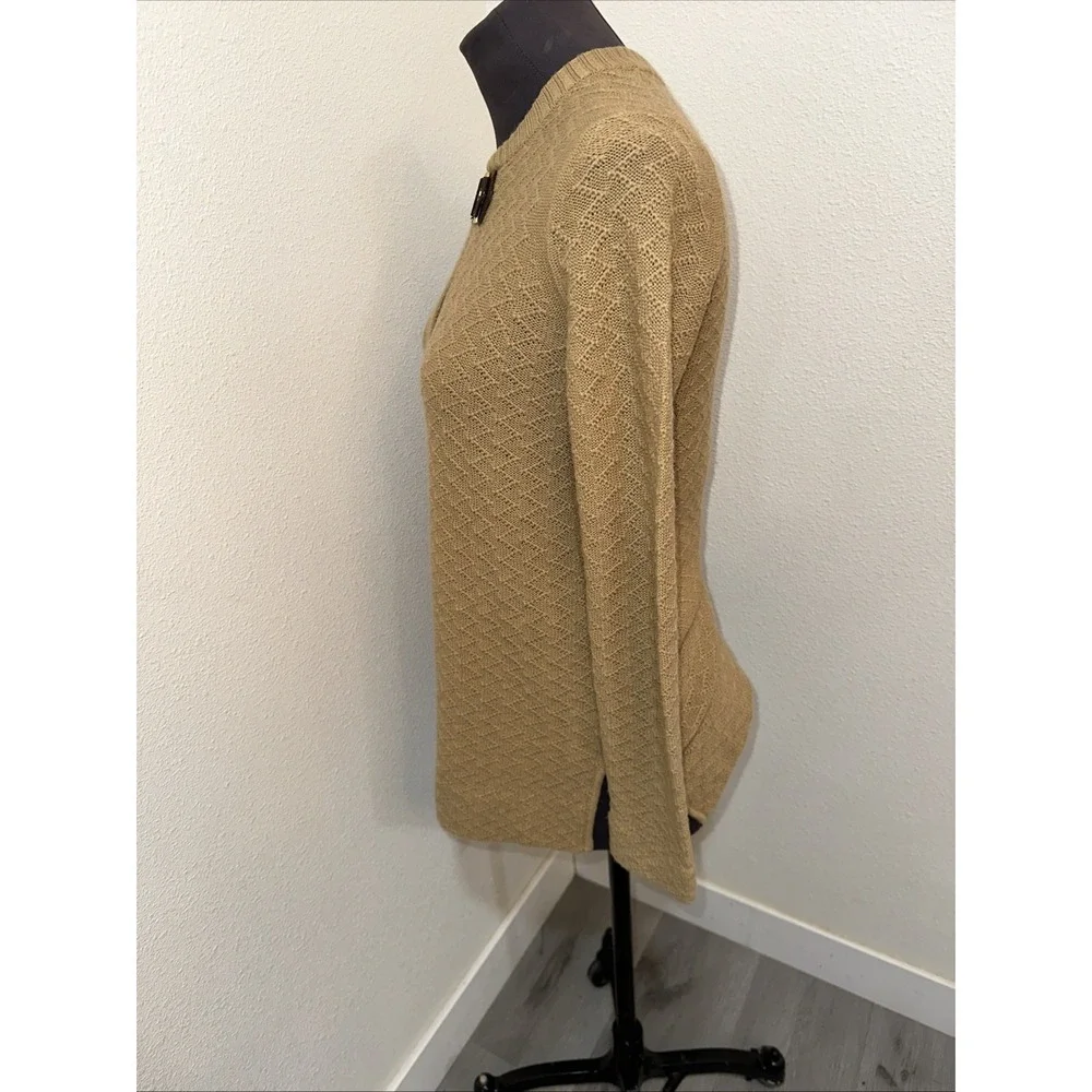 Tory Burch Knit Tunic Sweater Wmns S Tan Wool Alpaca Leather Keyhole Equestrian